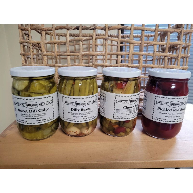 Annie's Kitchen Assorted pickled foods; Pickled red beets, Chow Chow,