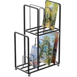 lukar Art Storage Rack with Caster Wheels & Handle, 2 Tier Art Canvas Storage Rack, Large Artwork Storage Canvas Rack, Metal Art Drying Rack for Canvas, Artwork, Prints, Panels and Galleries