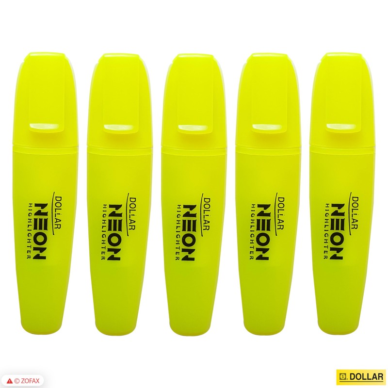 DOLLAR NeoGrip Highlighter Pens, YELLOW, Pack of 5, Chisel Tip