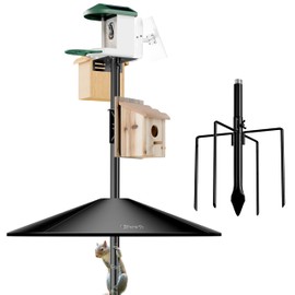 iBorn Smart Bird Feeder Pole with Squirrel Baffle, 87" Camera Bird Feeder Birdhouse Pole & 19.5”Oversized Baffle, Mounting Kit Bird Feeder Stand for Outside Protector, Black(Feeders NOT Included)