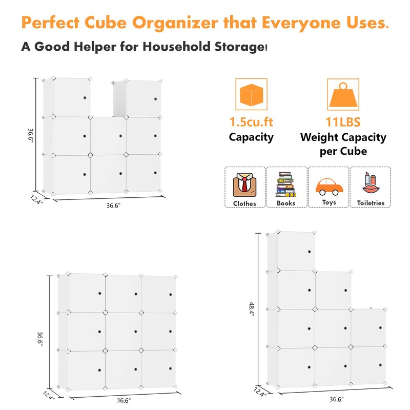 C&AHOME Cube Storage Organizer with Doors, 9-Cube Shelf, Closet Cabinet,