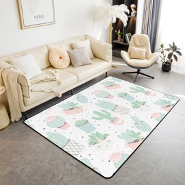 jejeloiu Cute Cactus Decorative Carpet Area Rug 5'x7' Kids Boys Girls Green Botanical Living Room Rugs for Bedroom Area Rug 5'x7' Carpet Kitchen
