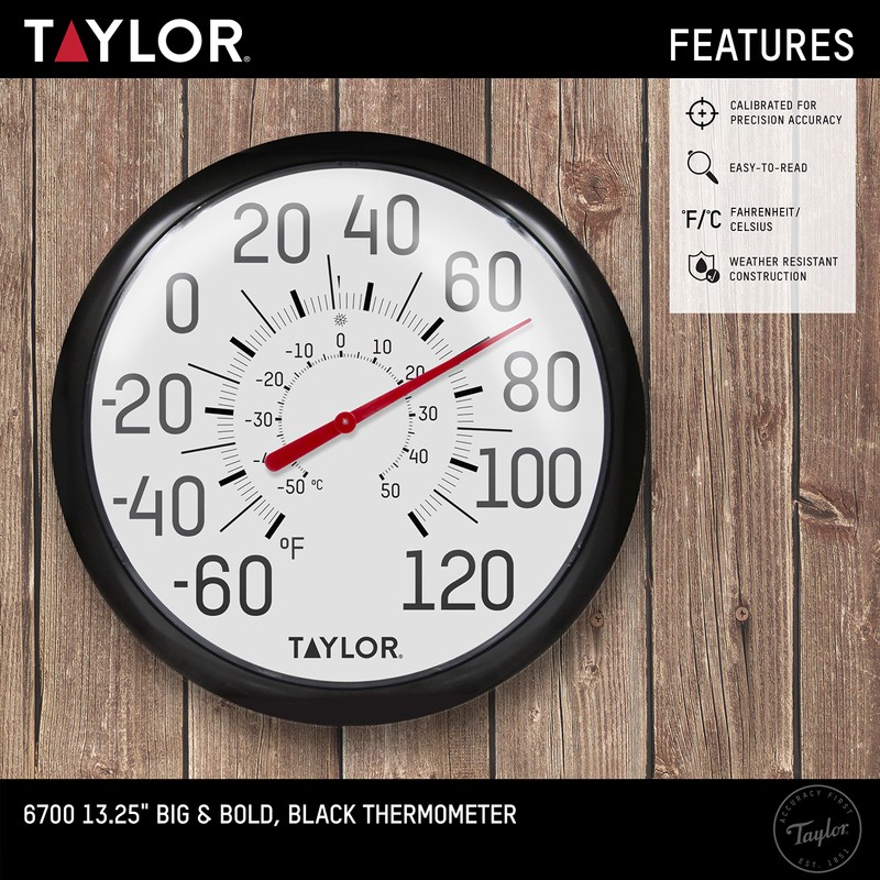 Taylor Big and Bold Wall Thermometer, Indoor Outdoor Thermometer, Wireless