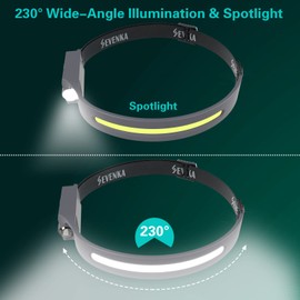 Linterna frontal recargable, SEVENKA 2 faros LED, haz ancho, faro con sensor de movimiento