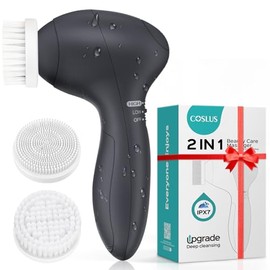 COSLUS Cepillo de limpieza facial: cepillo de limpieza facial ajustable de 2 velocidades para piel sensible, cuidado de la barba, limpieza profunda y exfoliante suave, portátil para viajes y ducha