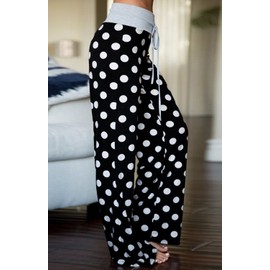 AMiERY Womens Comfy Pajama Pants Joggers Casual Polka Dot Lounge Pants Women Wide Leg Palazzo Pants Black L
