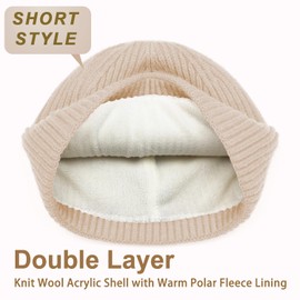 ROYBENS 2PCS Wool Short Fisherman Beanie for Men Women, Cuff Knit & Fleece Lined Swag Winter Warm Hat Soft Beanies Skull Cap Unisex