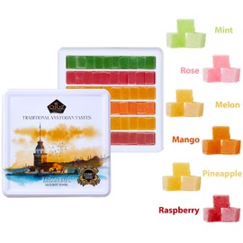 Cerez Pazari Turkish Delight Candy Gift Basket 1.6 lb, Lokum Dessert Gourmet With 6 Unique Flavors, Christmas Holiday Corporate Food Gifts In Elegant Metal Box