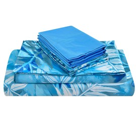 JSD Blue Tropical Leaves Print Sheet Set Queen Size, 6 Piece Soft Pattern Microfiber Bed Sheets Extra Deep Pocket