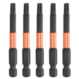 sourcing map 5pcs T25 Torx Head Screwdriver Bit 2.56" (65mm) Long 1/4" Hex Shank Magnetic No Hole Tamper Proof 6 Point Star Screw Driver Drill Bits Phosphate S2 Steel Industrial Power Tools