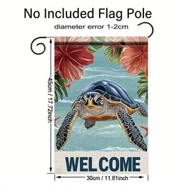 Tomhong Welcome Garden Flag Sea Turtle Beach Ocean Hibiscus 12x18 Inch Double Sided OutdoorYard Banner Tropical Coastal Summer Decoration for Patio Porch Poolside Lawn Garden Decor