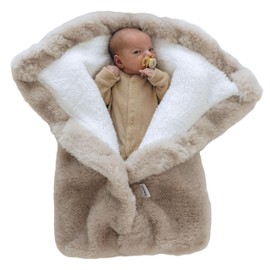 Bebeezoo Warm Swaddle Blanket for Baby Boy or Girl, Multi Use Baby Wrap Swaddle, Ultra-Soft Fleece Interior Plush Exterior, Winter Stroller Blanket, Cold Weather Baby Swaddle (Beige, 0-6 Months)