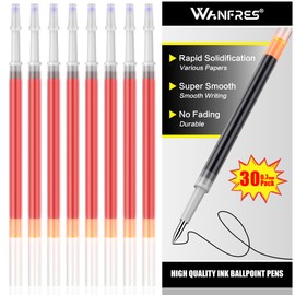 WANFRES Gel Ink Ballpoint Pen Refills 0.7mm, Red 30 Count, Retractable Press-On Pen Barrel Ink Refills, Compatible with Pilot G2 Pentel Energel Jetstream Sharpie S-Gel Uniball Signo Zebra Sarasa