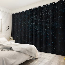 Renaiss Starry Starry Sky Window Curtains Blue Brilliant Stars Window Treatments Black Clear Night Sky Blackout Drapes for Man Woman Bedroom Living Room Decoration Home Decor 42x84 Inches x 2 Panels