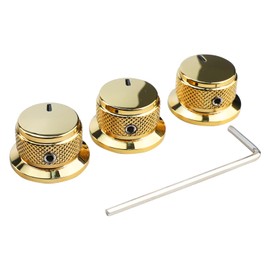 OVSAL 3PCS Electric Bass Guitar Metal Knobs Flat-top Hat-Shaped Volume Tone Control Knobs with Fastening Screw Compatible with Fender Strat Telecaster Les Paul Electric Guitars or Basses（Gold）
