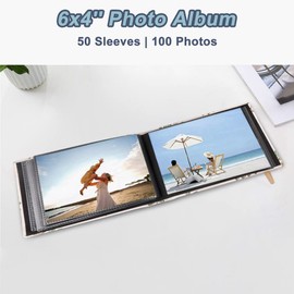 2 Pack Small Photo Album Slip-in Album for 200 10 x 15 Photos Small Pocket Photo Album Mini Photo Book Black Pages Photo Album for Inserting with Linen Cover for Wedding Baby Holiday Birthday (Leaf)