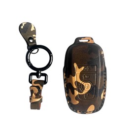 LSAUTO Car fob Cover Compatible with Ford Bronco.Genuine Leather Key Fob Cover with Keychain, Greencamflage, universal