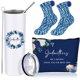 Sieral 3 Pcs Godmother Gifts from Godchild – Mother's Day Gift for Godmother, Includes Tumbler, Makeup Bag & Socks – Thank You Gift Box for Women, Assorted Styles(Elegant)