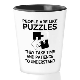 Puzzle Shot Glass 1.5oz - People puzzles take time - Brain Game Adult Educational Toy Kids 12 Year Old Boy Crossword Challenge Children