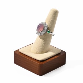 Papten Wooden Single Finger Ring Display Stand Solid Wood Jewelry Ring Holder Display Stand Showcase Exhibition (Beige)