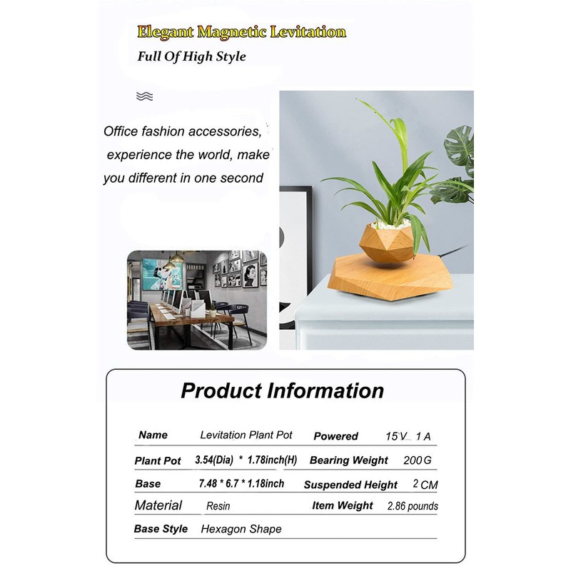 KIYOMING Levitating Plant Pot Hexagon Floating Air Bonsai Pot Suspension