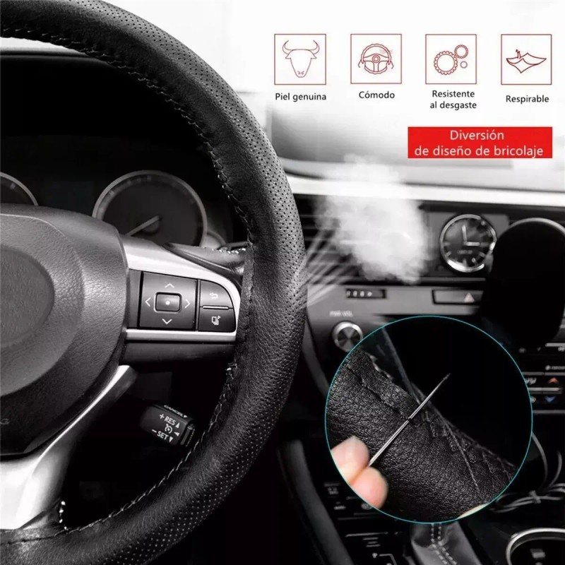 Funda De Volante De Piel Genuina Perforada Negra 38 Cm