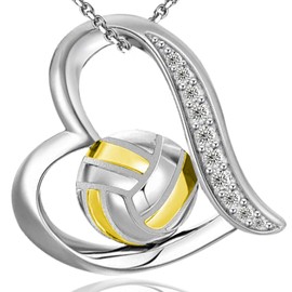 UYBNRK Volleyball Necklace Volleyball Gifts for Women Volleyball Sterling Silver Pendant Necklace Volleyball Stuff Silver Heart Necklace for Women Volleyball Party Favors Volleyball Gift for Team