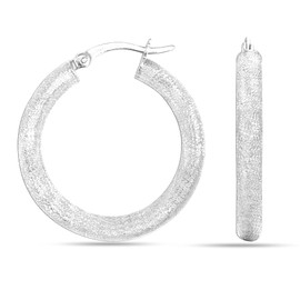 Charmsy 925 Sterling Silver Textured Hoop Earrings for Women | High-Polished Round Click-Top Hoops Earrings 25mm