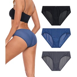 ANLIQI Womens Quick Dry Underwear Bikini Panties Packs Travel Hipster Nylon Soft&Breathable Comfy Low Rise No Ride Up Ladies Underpants(3BDGN,2XL)