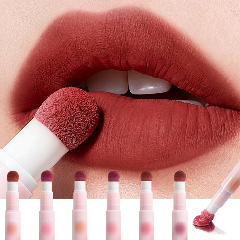 MooGlamor 6 Pcs Red Matte Lip Gloss Stick Set with
