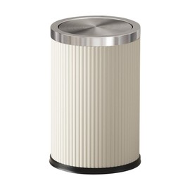 LEASYLIFE 9L/2.3GAL Small Trash Can with Swing Lid,Fancy Gold Waste Paper Baskets for Bathrooms,Gold Trash Can for Bathroom,Bedroom, Powder Room,Office,Laundry Room (9L-White Stripe)