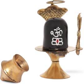 Zig Zag Shiva Shivling with Shesnag, Trishul & Brass Matki for Pooja, Decoration (Home Pooja Items) (4-Inch, Small Lord Shiv Ling), Black