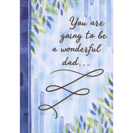 Designer Greetings Going to Be a Wonderful Dad: Blue and Green Leaves and Blue Brush Strokes Father's Day Card for Dad-to-Be