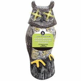 Ugold Solar Powered Owl with Motion Detection, Silent Mode, Flashing Eyes, Rotatable Head and Realistic Hoots, Plastic Owl Decoration for Home, Garden, Patio and Fence