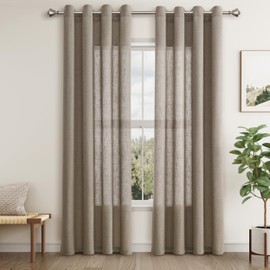 Aersas Green Tea 84 Inch Linen Curtains for Sliding Door Living Room Grommet Neutral Farmhouse Boho Light Filtering Semi Sheer Curtain Drapes for Bedroom 84 Inches Long