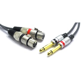 VITALCO 2x XLR Female to 2x 6.3 mm TS Jack Cable 1.5 m Microphone Cable 3-Pin Female to Mono Jack Plug Audio Adapter