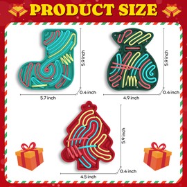 3PCS Christmas Sensory Activity Board Silicone Fidget Toy - 52 Strings Calming Sensory Toys for Kids with Autism Anxiety & ADHD - Christmas Tree Stocking Gift Bag for 3+ Kids & Adults (Color 2)