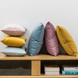 JUSPURBET Mustard Yellow Lumbar Velvet Throw Pillow Covers 35x60 CM Set of 2 for Living Room Couch Sofa Bedroom Decorative Rectangle Solid Soft Cushion Cases with Invisible Zipper