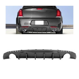 HECASA Rear Bumper Diffuser Compatible with 2015-2023 Chrysler 300 Models Lower Bumper Lip Spoiler Splitter Valance Dual Exhaust Shark Fins Carbon Fiber Color Plastic ABS