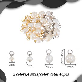 AHANDMAKER Pack of 40 Natural Pearls Pendants Freshwater Pearls Pendant with Jump Rings Made of Stainless Steel White Natural Pearls Summer Pendant for Jewellery Making 12 - 15 mm