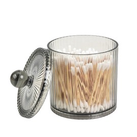 Trio Essentials Storage Versitile Organizer Holder With Lid For Cotton Ball, Q-Tip, Pads, Floss, Bathroom, Makeup, Vanity, Household (1 Pack)