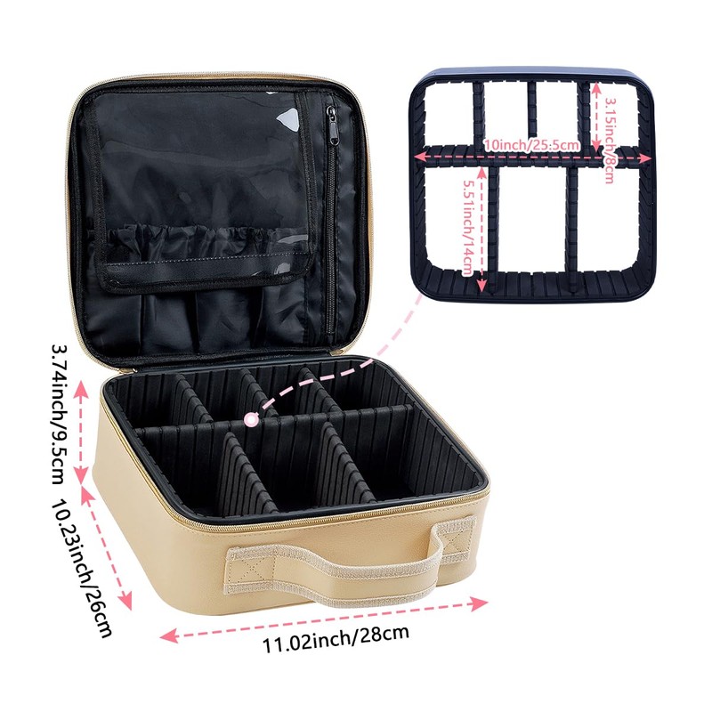 TANPADUAJI Makeup Bag Organizer Travel Case with Adjustable Dividers Light