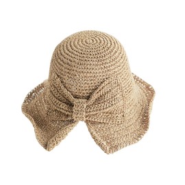 FuninCrea Women Straw Sun Hat with Bow-Knot, Fordable Floppy Wide Brim Beach Hat, Adjustable Summer UV Protection Cap (Khaki)