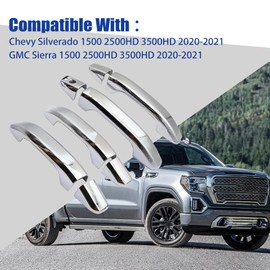 GXARTS Chrome Triple Plated 4 Door Handle Cover Compatible with Chevy Silverado 1500 2500 3500 HD 2020 2021 2022 Compatible with GMC Sierra 1500 2500HD 3500HD 2020 2021
