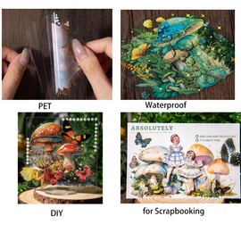 30pcs PET Transparent Mushroom Stickers Decals Pack Aesthetic for Crafts Water Bottles Cars Wall Scrapbooking Furniture Resin Journaling Envelopes Water Bottles Cards (Green)