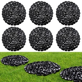 Ausluru 10in River Rock Stepping Stones Set - 6 Pack | Polished Pebble | Long-Lasting PVC Mesh Backing | Perfect for Garden Paths and Lawns Outdoor Landscaping Decoration | Black Circle