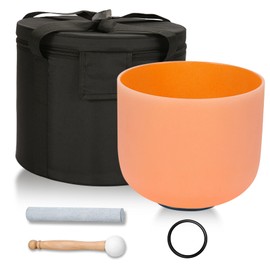 432HZ 8 Inchs D Note Orange Frosted Crystal Singing Bowl for Meditation Healing Yoga Chakra Quartz Crystal Sound Bowls with Heavy Duty Carry Case and Rubber Mallet,Suede Striker,O-rings