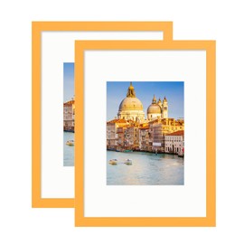 wyooxoo 9x12 Picture Frame Orange Solid Wood Photo Frames Display Pictures 6x8 with Mat or 9x12 Without Mat Colorful Frame For Horizontal Vertical Wall Mounting
