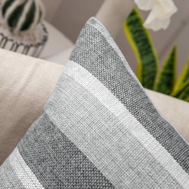 MIULEE Faux Linen Stripe Square Throw Pillow Cover Cushion Cover Home for Sofa Chair Couch/Bedroom Decorative Pillowcase 20x20 inch/50x50cm,2 Pieces Light Grey