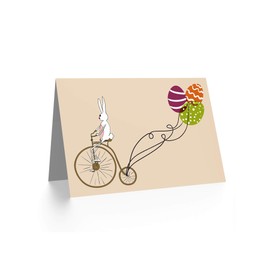EASTER BUNNY BIKE BALOON EGGS BLANK GREETINGS CARD ART